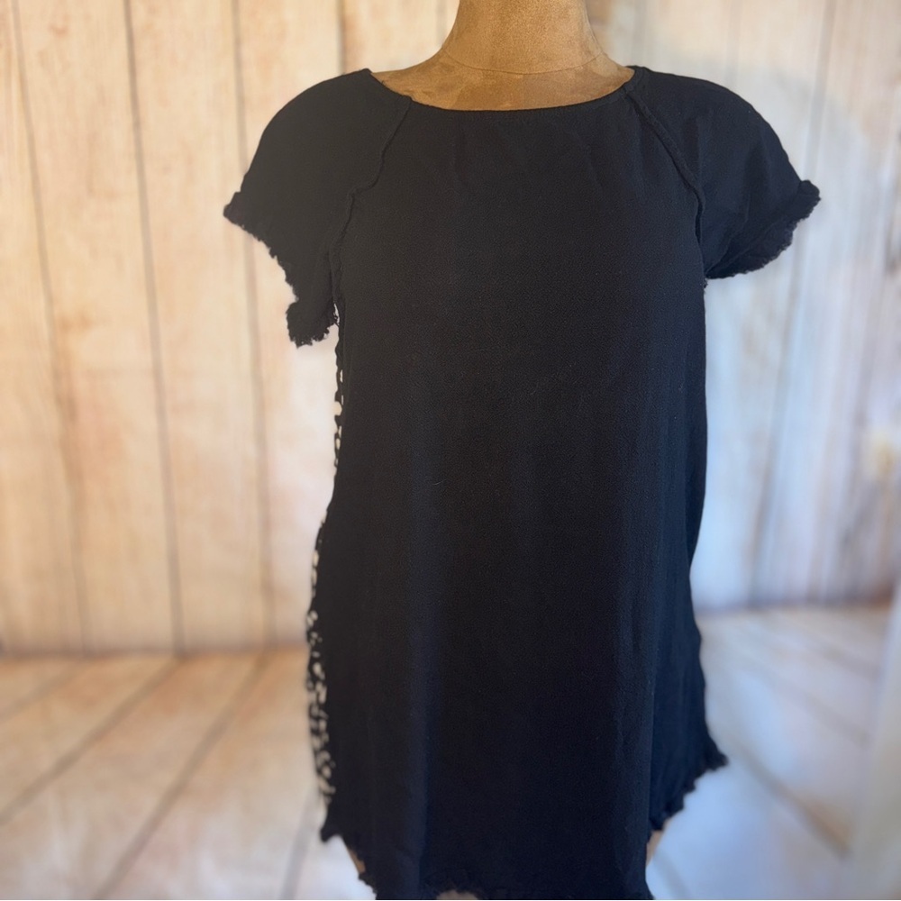 Umgee Black Blouse with chiffon Polka Dot back, boho, tunic​​ - Picture 2 of 13
